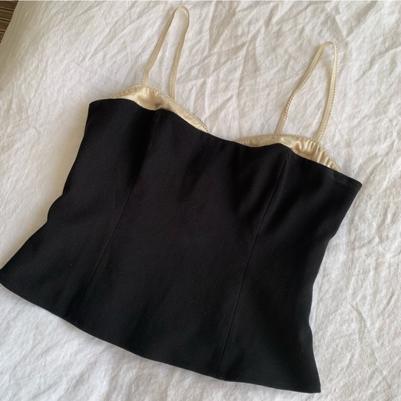 Reformation Melanie Bra Trim Cami Camisole Tank Top Black Cream - Picture 3 of 10